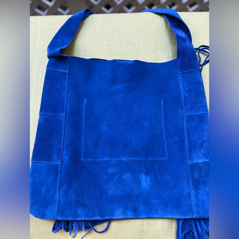 Claudia Firenze Blue Emma Fringed Italian Suede Leather Shoulder Boho Western - Picture 11 of 12